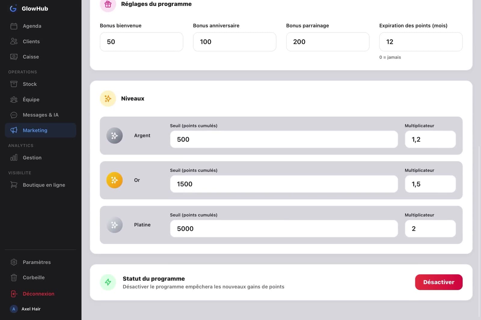 Aperçu Marketing — GlowHub